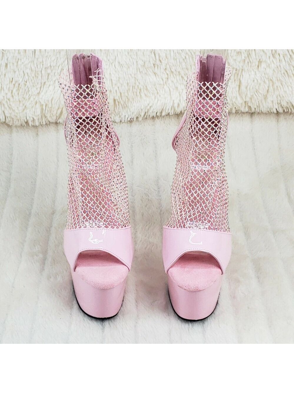 NIB Adore 765RM Baby Pink Rhinestone Mesh Platform 7" High Heel Sandal Shoes - Picture 8 of 13